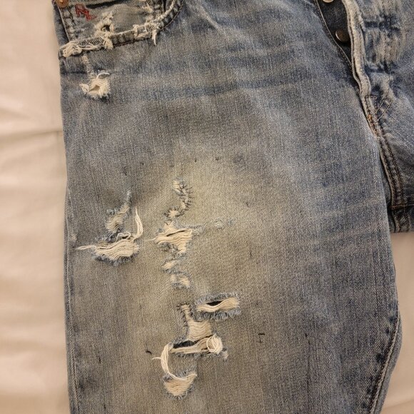 38 x 32 Polo Ralph Lauren Sullivan Slim Distressed Repaired Timeworn Rips Frays - Picture 15 of 16